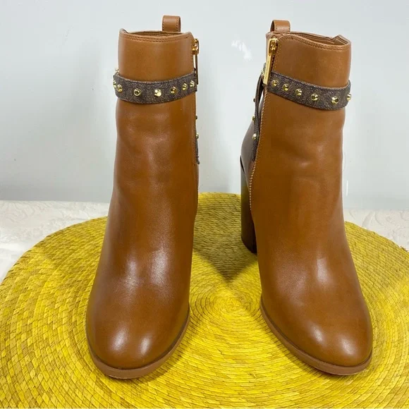 Michael Michael Kors Farrah Leather Ankle Boots in Luggage Size 8.5 - Picture 3 of 9